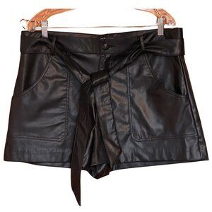 Zara Faux Leather Black Shorts with Waist Tie - Size XXL